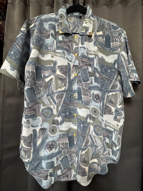 Blouse: Vintage Short Sleeve Button Up Shirts (Various Designs)