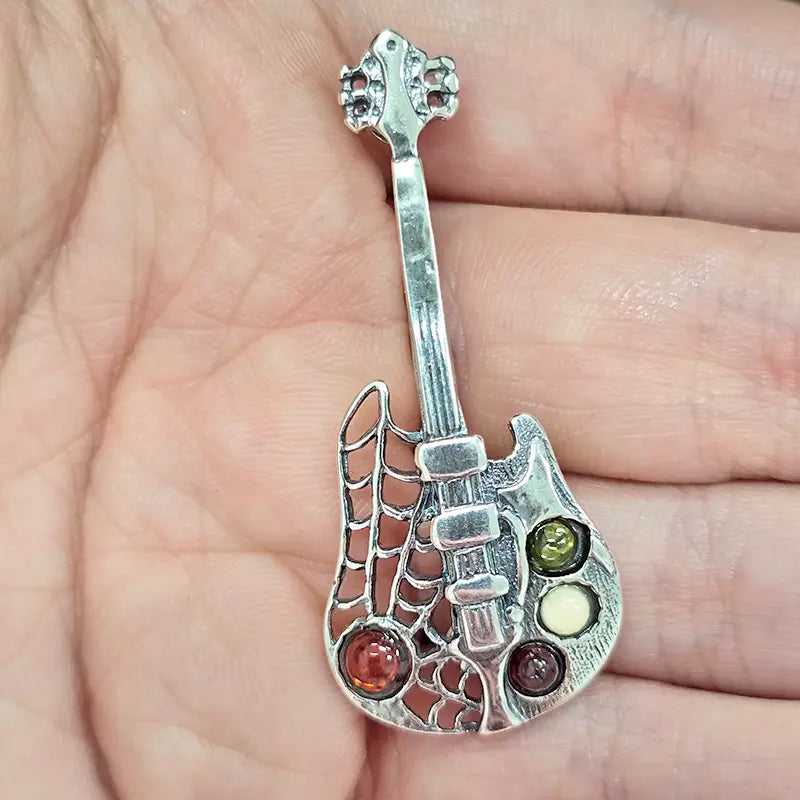 Brooches: Silver Guitar