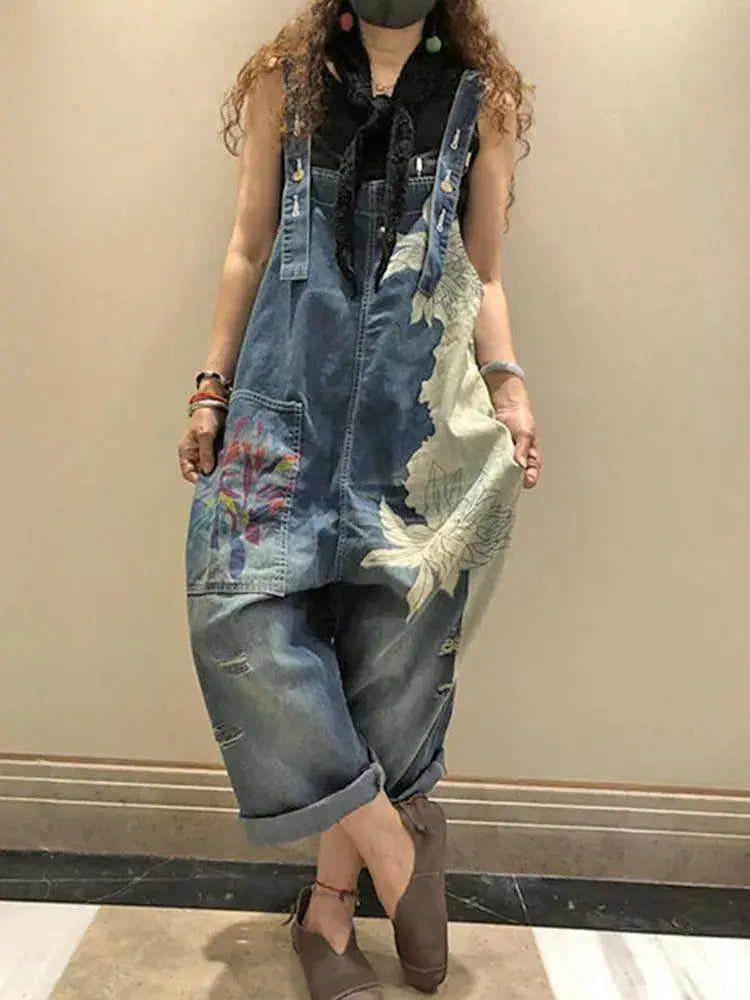Overalls: Distressed Denim with Floral
