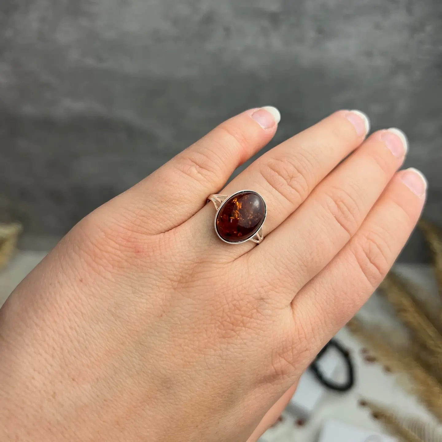 Rings: Cognac Baltic Amber in Silver (small)