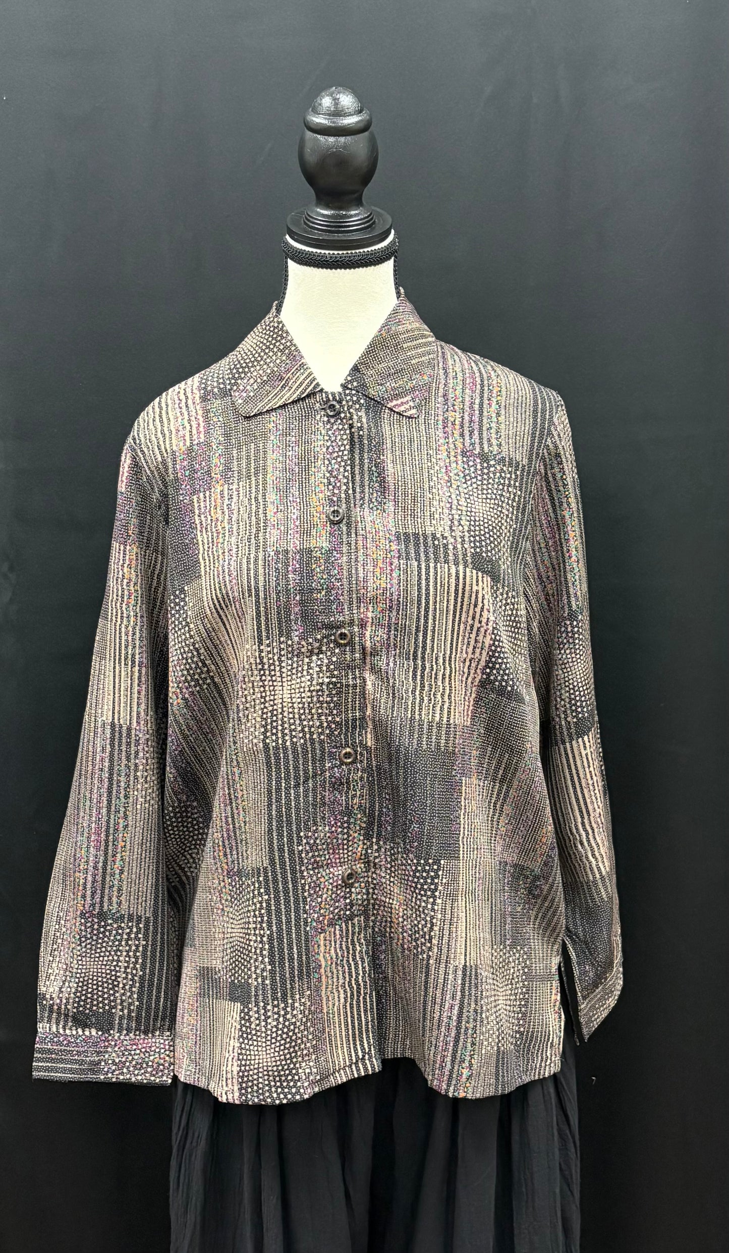 Blouse: Upcycled Vintage Long Sleeve Button Up Shirts (Various Designs)