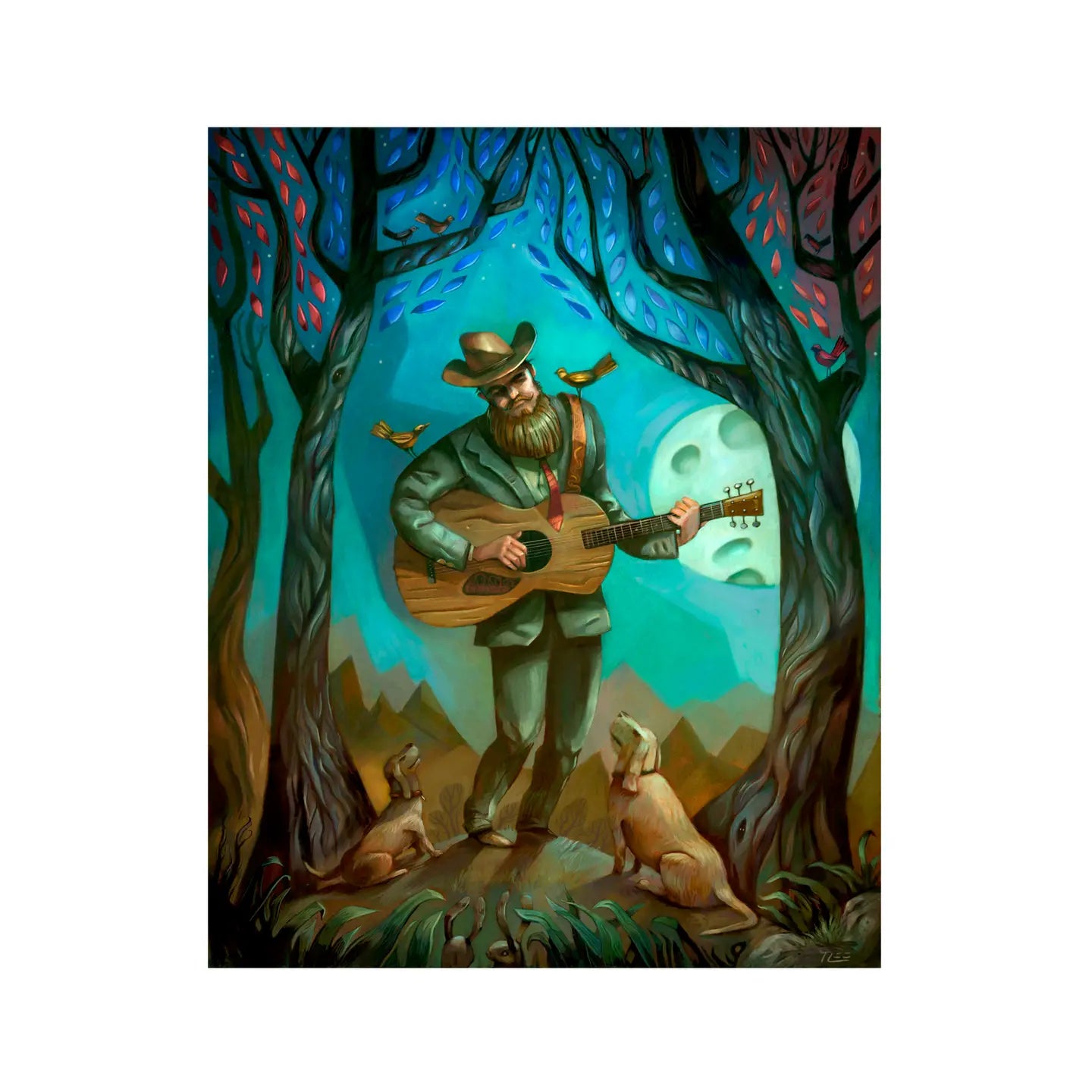Art Print: Midnight Moonlight with Dogs