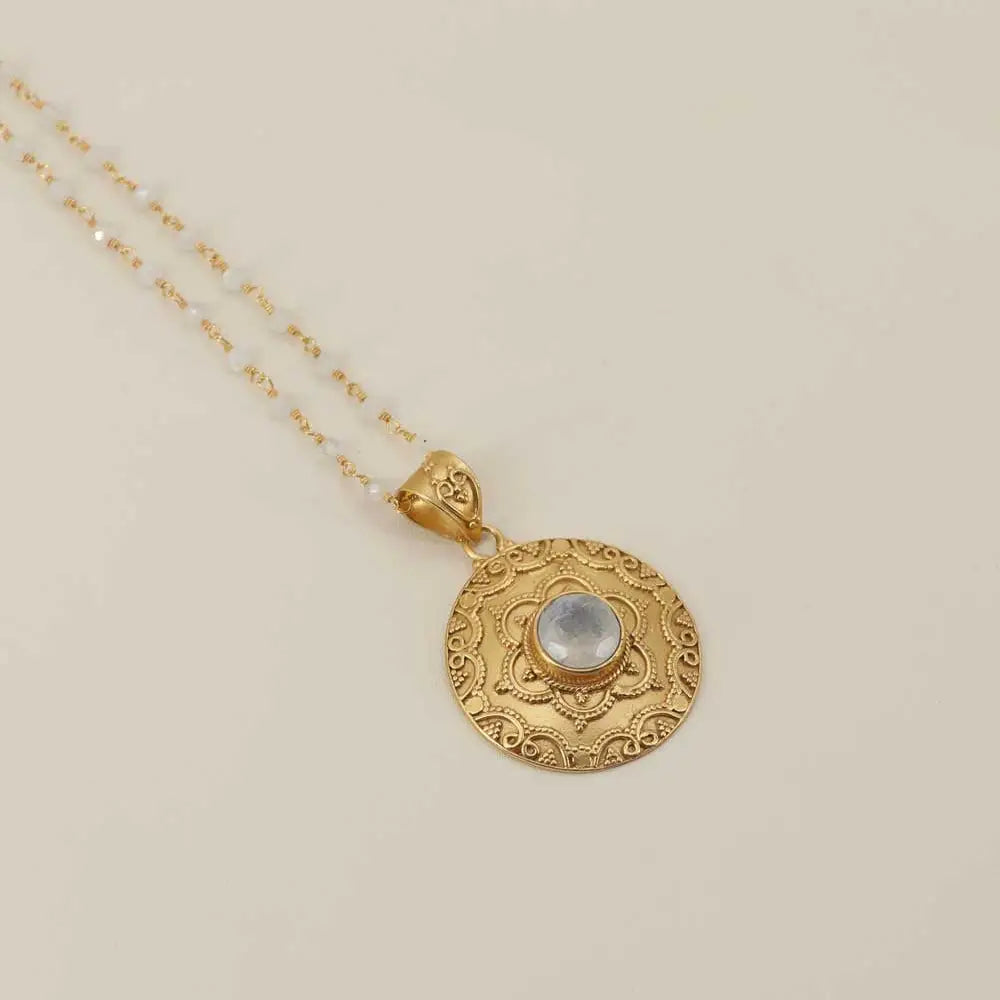 Necklace: Gold Plated Rainbow Moonstone Floral