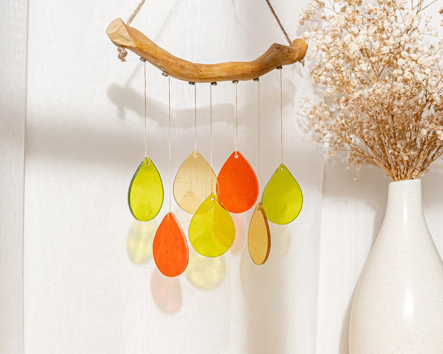 Chimes: Stained Glass Droplets on DriftWood (Three Colors)