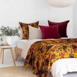 Blanket/Bedspread: Velvet Mexican Painter - Gold with Floral