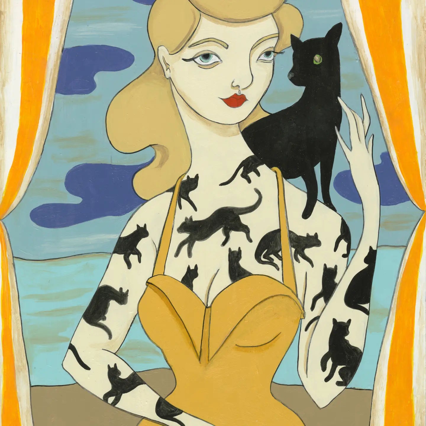 Art Print: Black Cat Tattooed Lady Signed Print