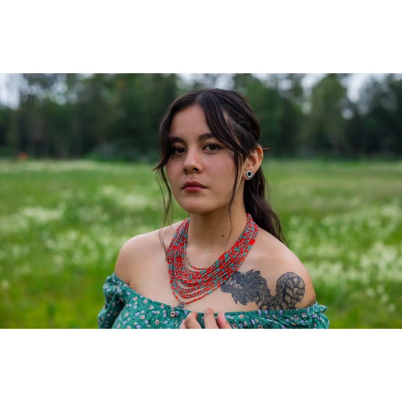 Necklace: Native Hand-Beaded in Blue & Red
