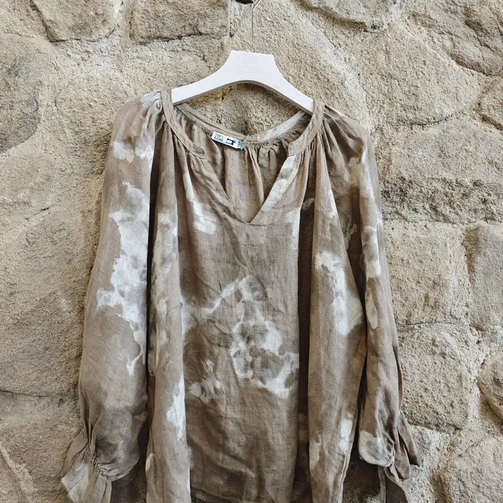 Blouse: Flowy Blouse with Gathered Cuffs