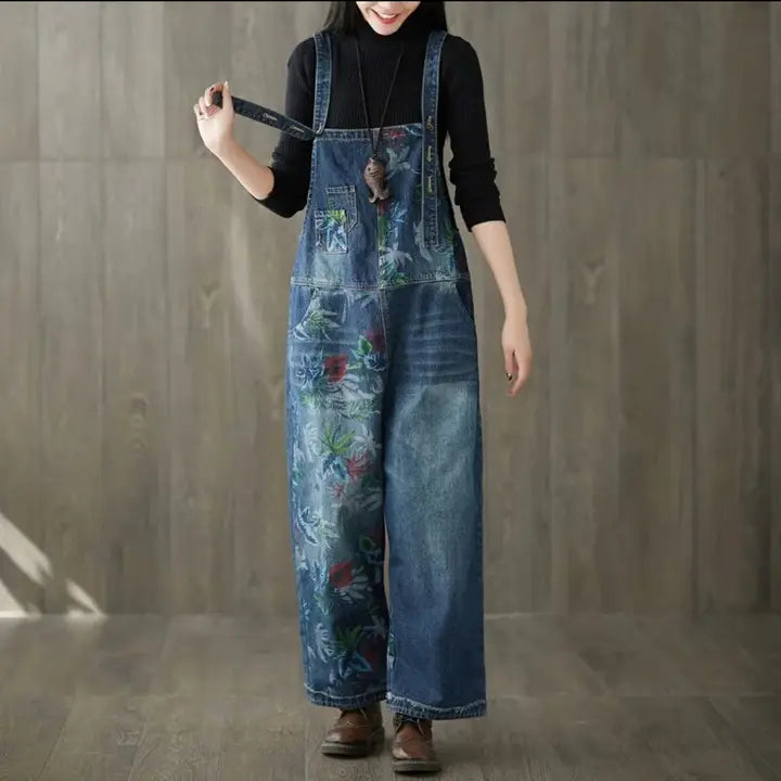 Overalls: Denim Bleached Floral