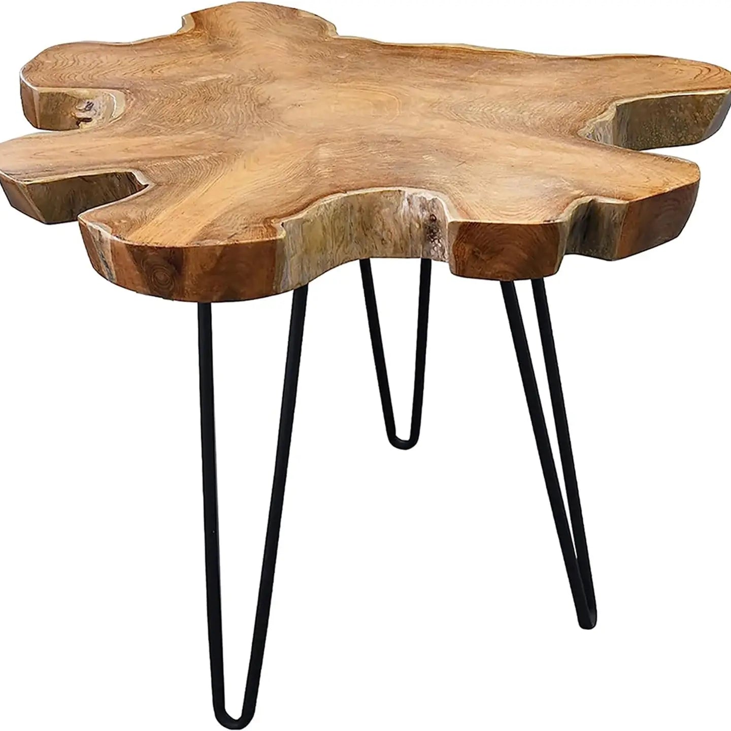 Table: Teak Wood Slab Live Edge End Coffee Table with Hairpin Legs