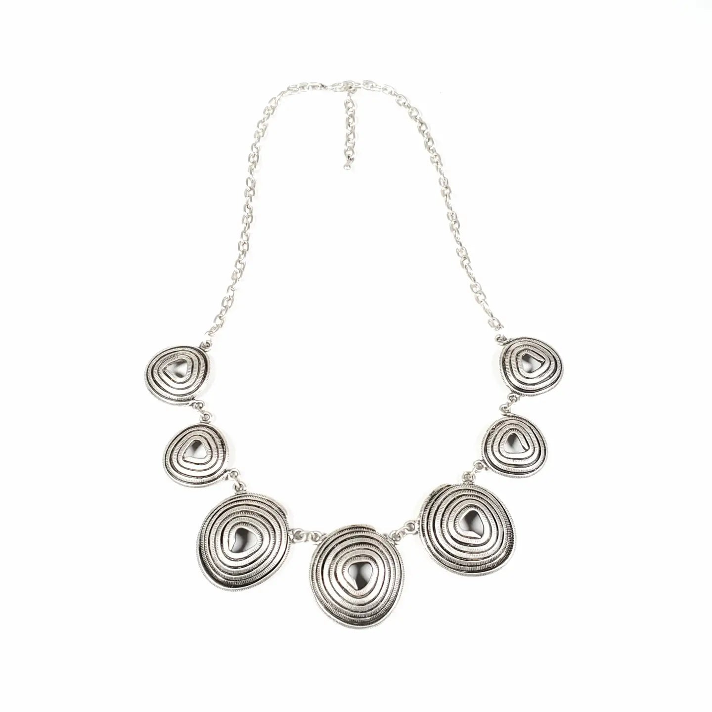 Necklace: Pewter Necklace w/7 Spiral Discs