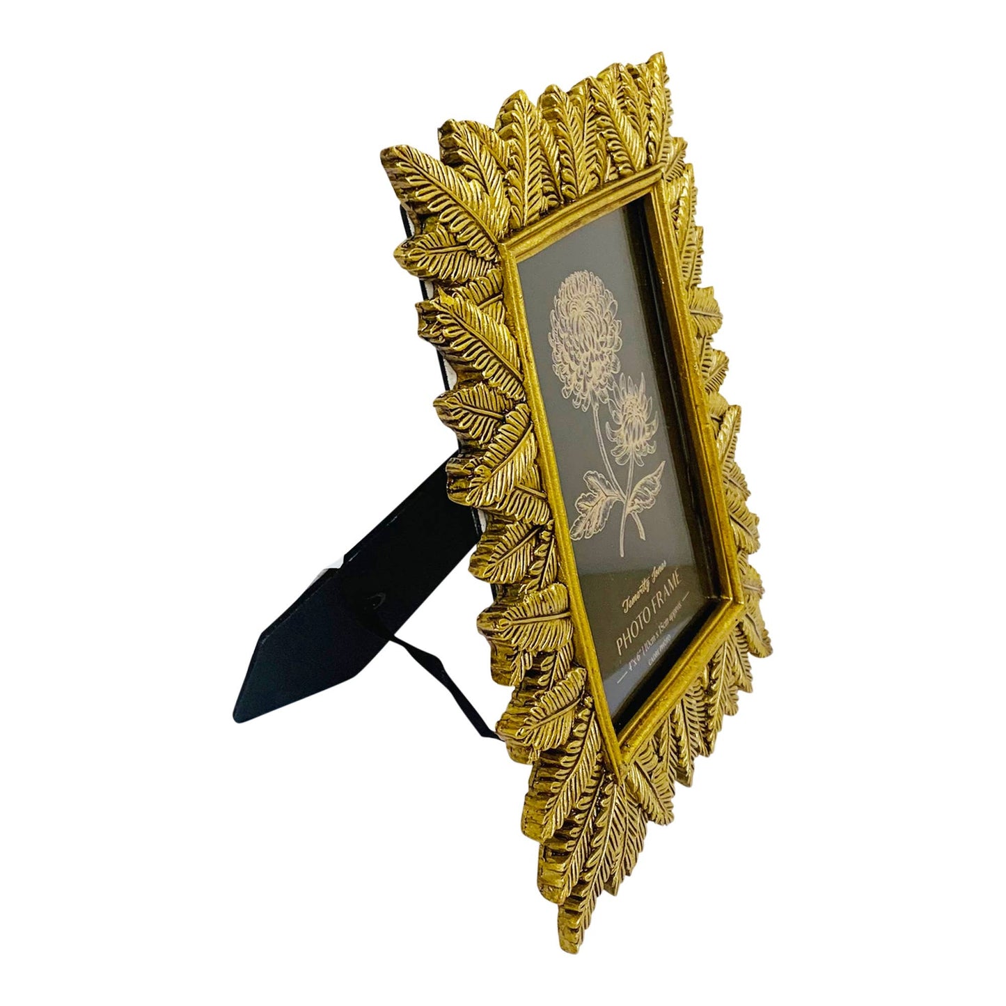 Picture Frame: Edged With Golden Leaf Design 4x6"