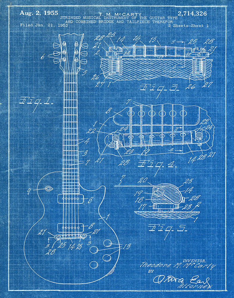 Art Print: Gibson Guitar 1955 Patent
