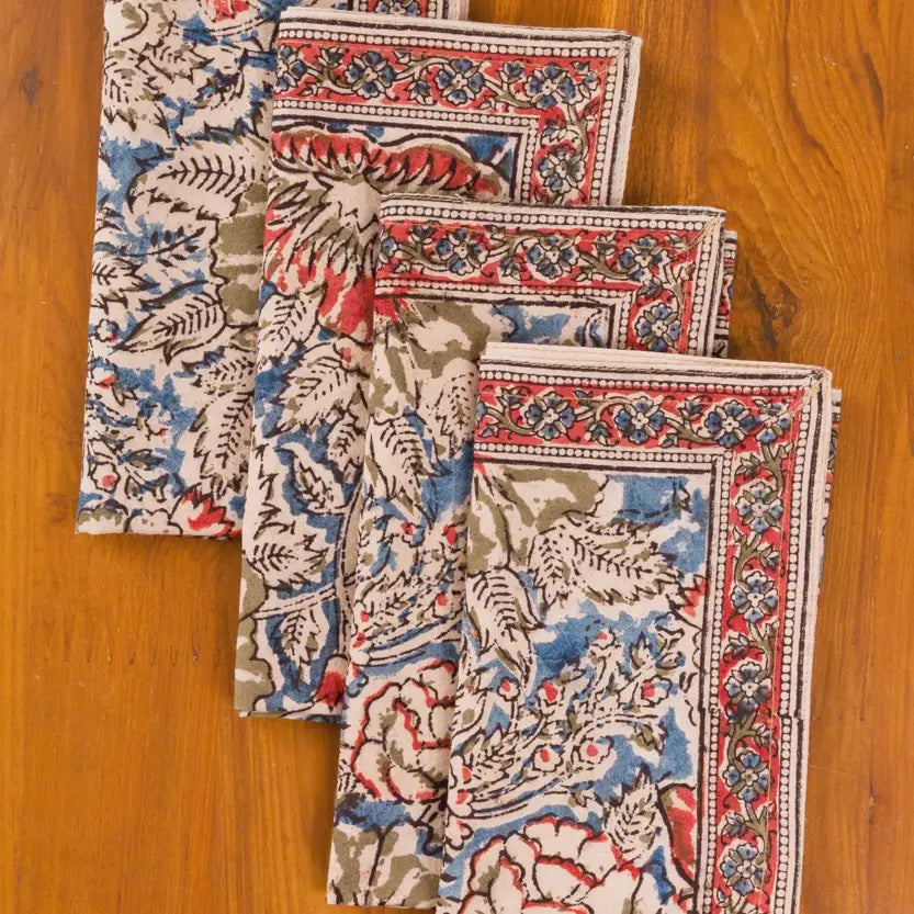 Napkins: Rose & Navy Kalamkari (Set of 4)