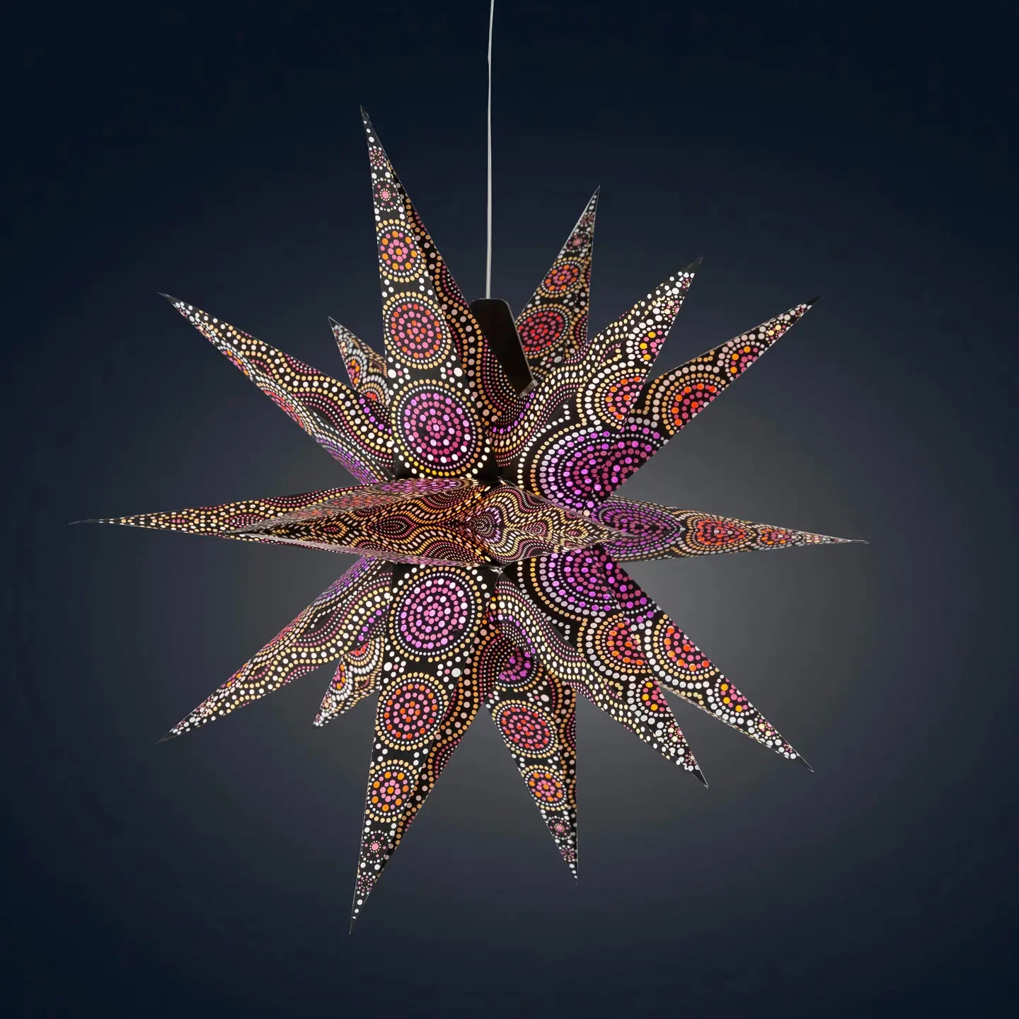 Lantern: Kaleidoscope Moravian Star 24" Black/Purple