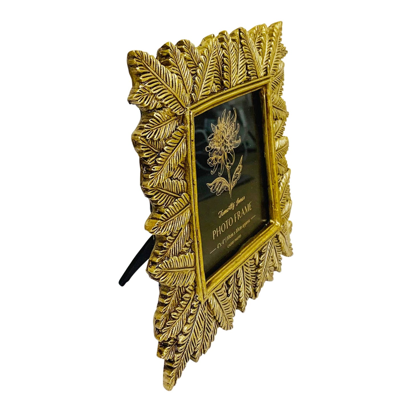 Picture Frame: Edged With Golden Leaf Design 4x4"