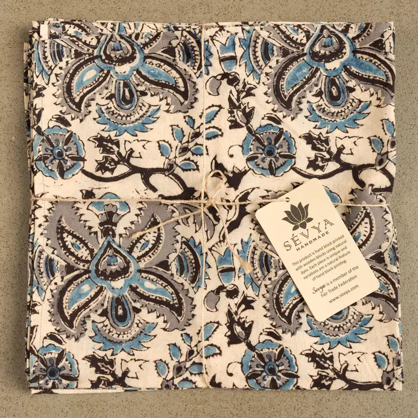 Napkin: Blue & Silver Kalamkari (Set of 4)