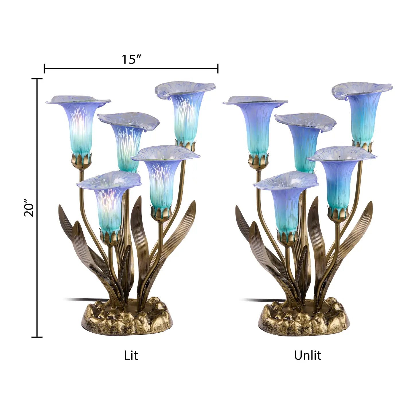 Lamp: Blue Hand Blown Glass with 5 Calla Lilies