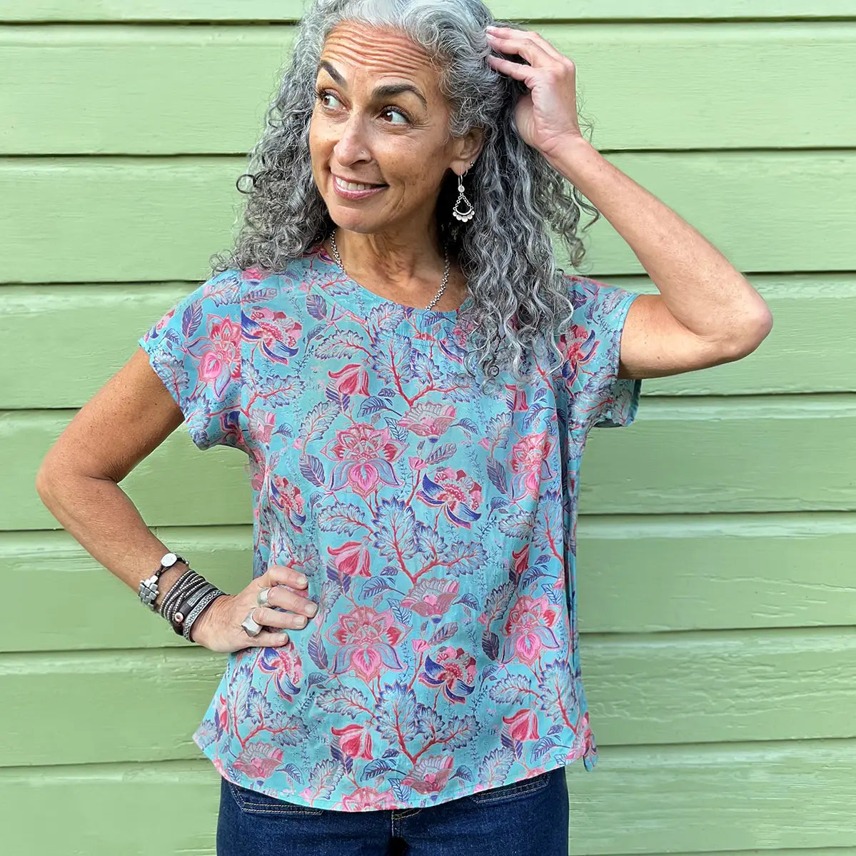 Blouse: Light Blue Floral