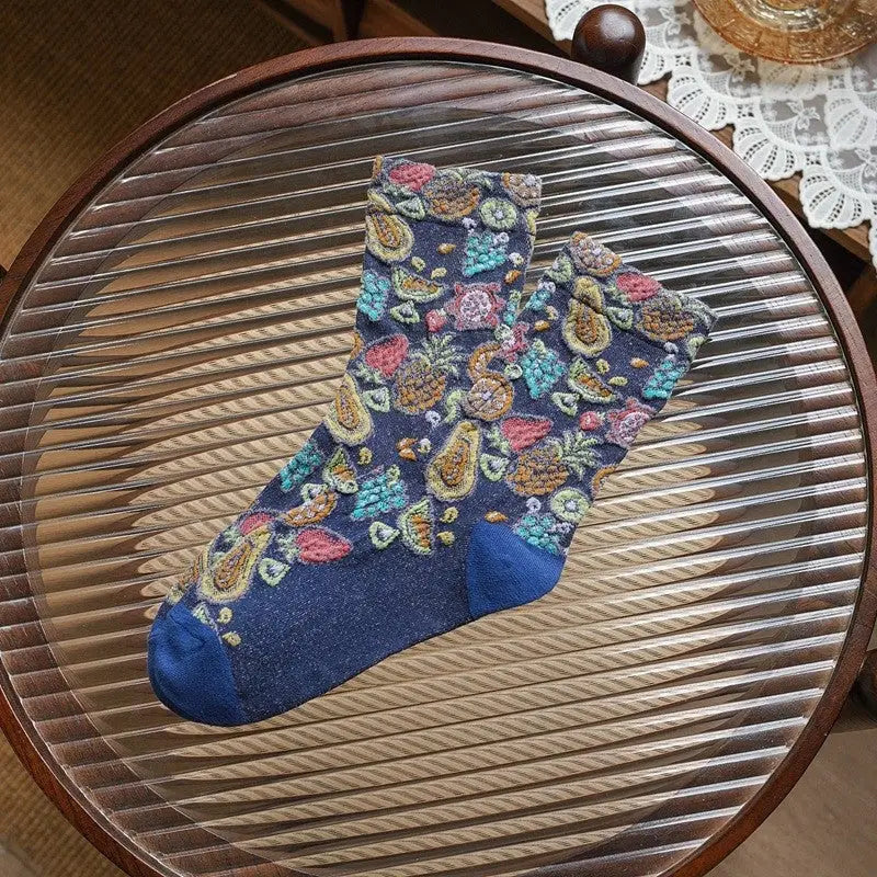 Socks: Jacquard Blue with Fruit