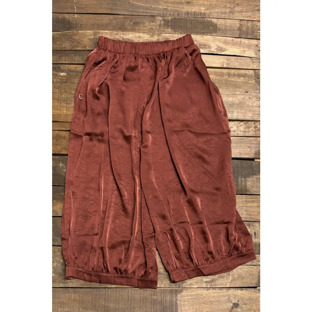 Pants: Satin Palazzo - Wine