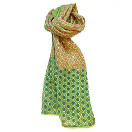 Scarf: Block Print Cotton - Green with Circles
