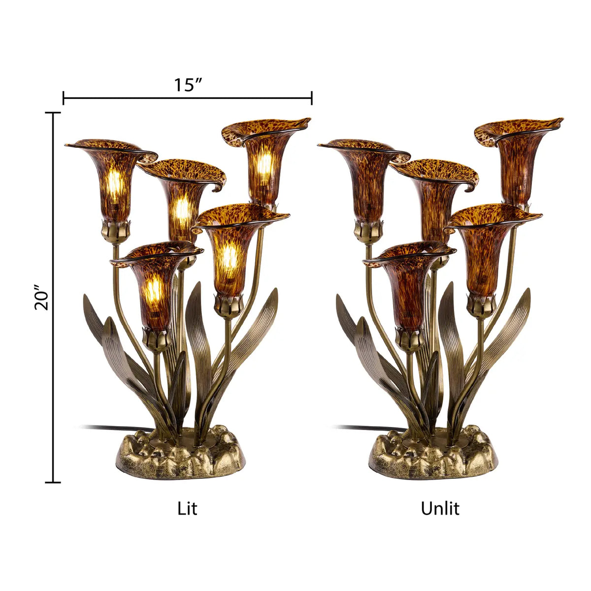 Lamp: Brown Hand Blown Glass with 5 Calla Lilies