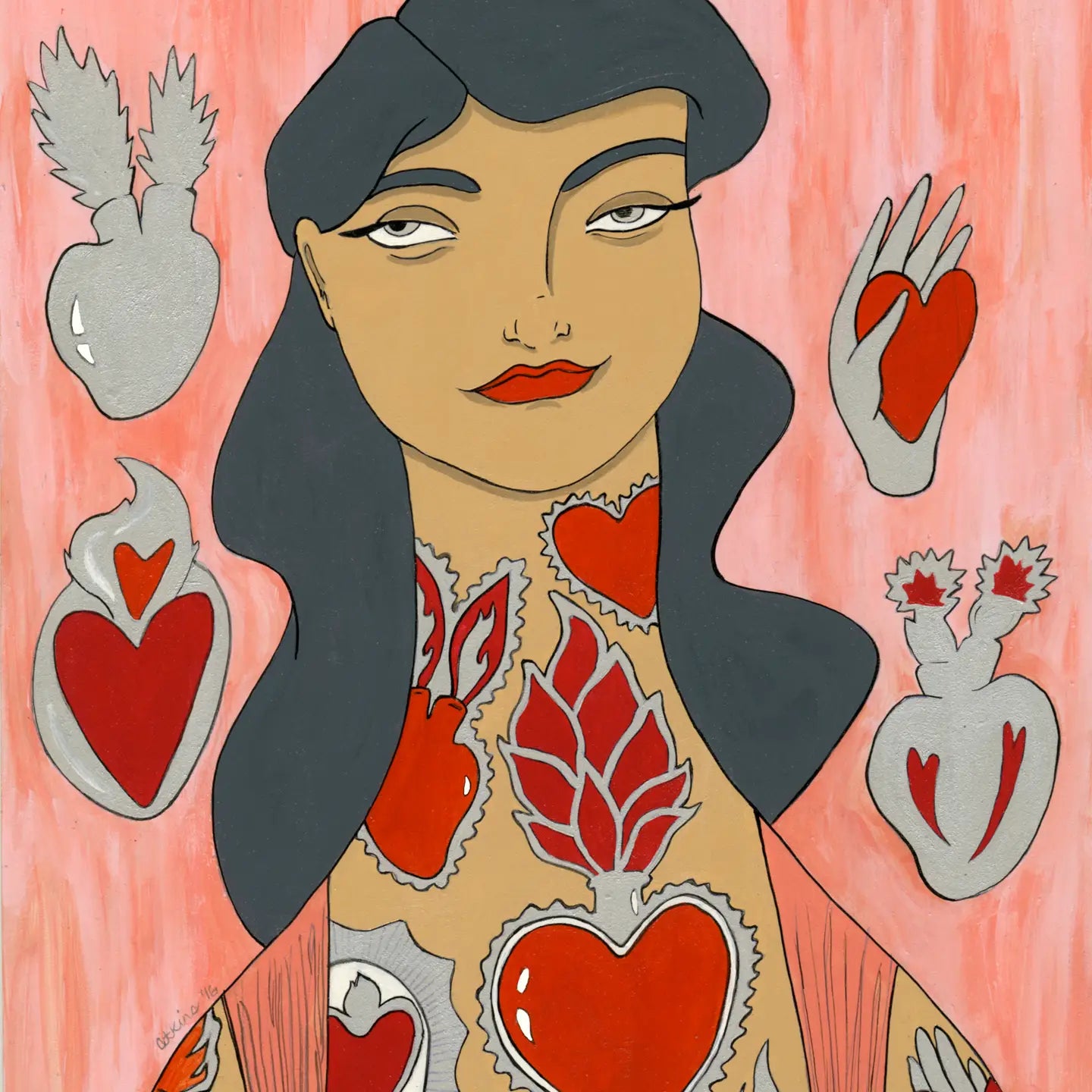 Art Print: Hearts Tattooed Lady Signed Print
