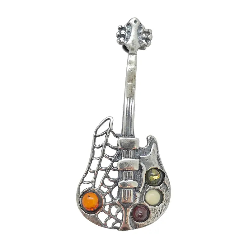 Brooches: Silver Guitar