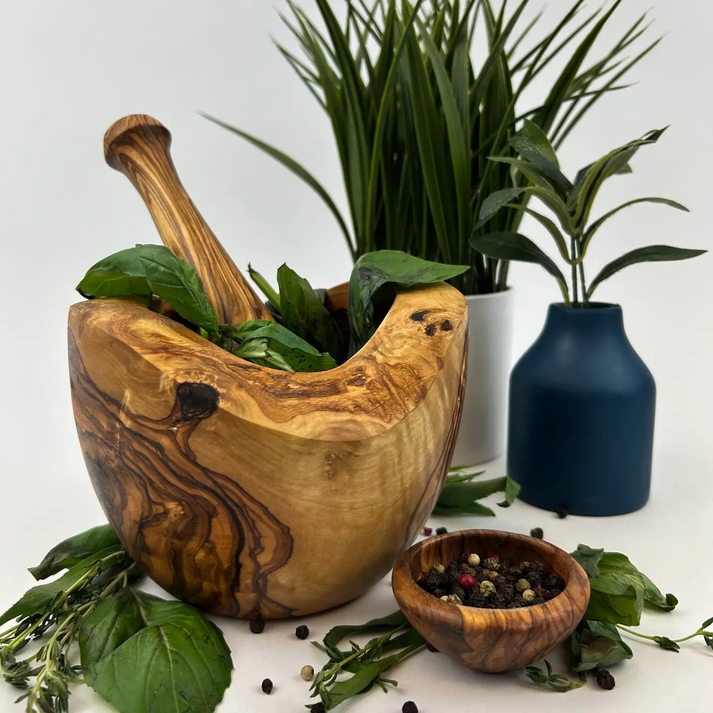 Mortar & Pestle: Free Form Olive Wood