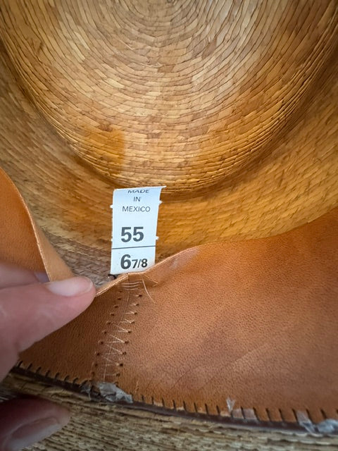 Hat: Vintage flat top straw hat with hat band (preloved)