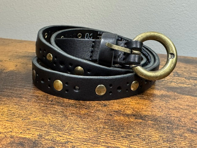 Belt - Skinny Leather Women's Belt/Black Size M/L