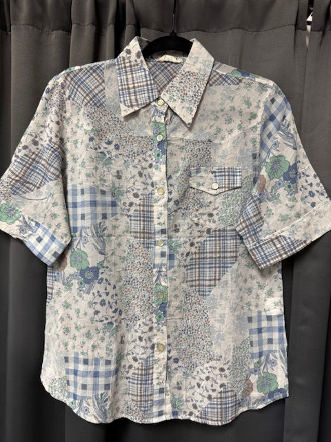 Blouse: Vintage Short Sleeve Button Up Shirts (Various Designs)