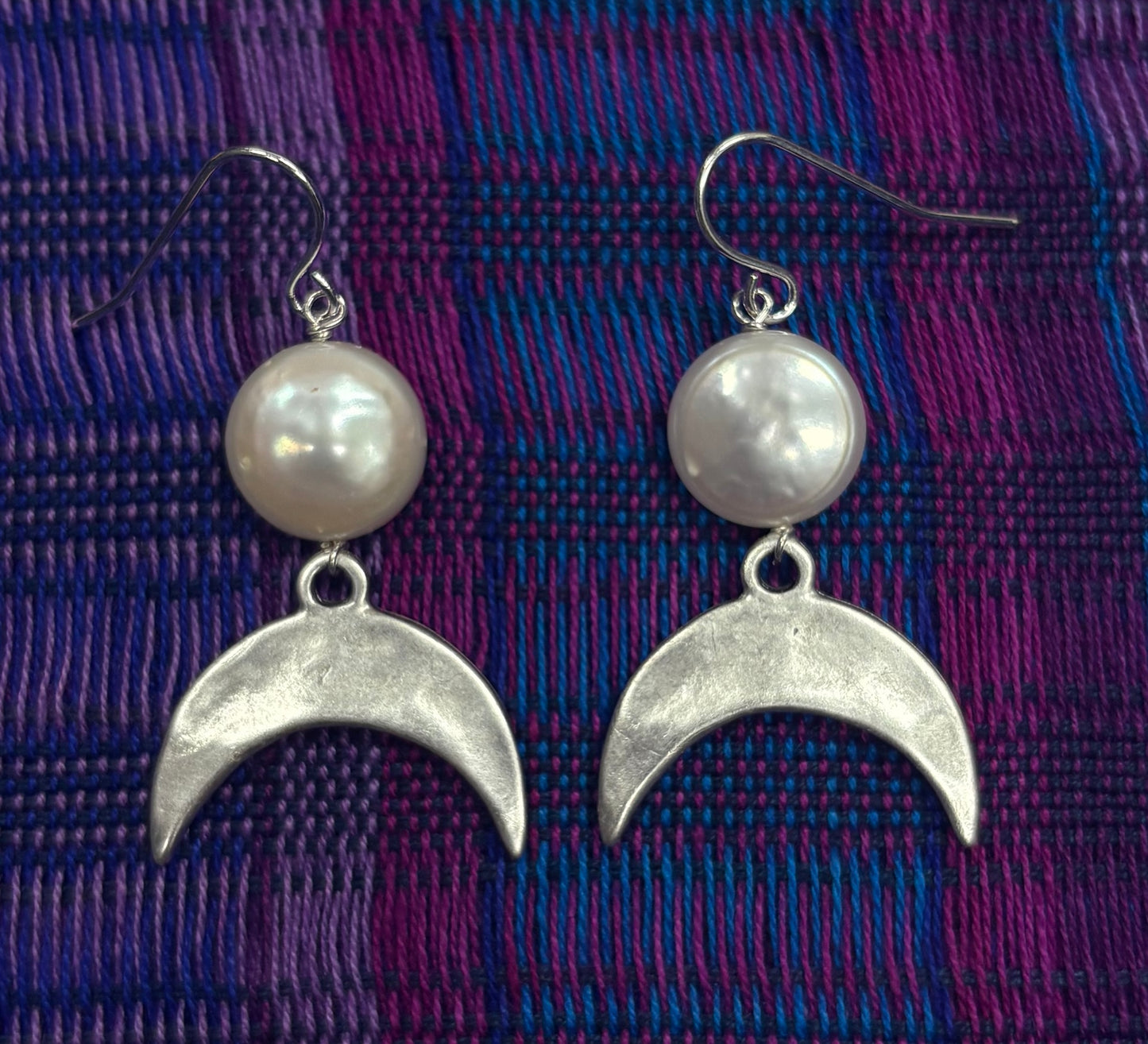 Earrings: Crescent Moon Drop with Pearl