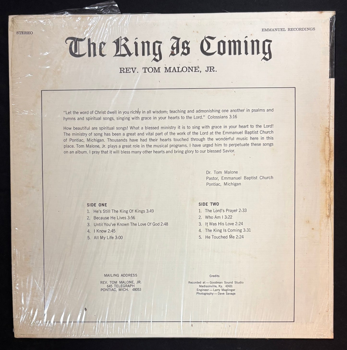 Malone, Rev. Tom Jr. - The King Is Coming (JH)