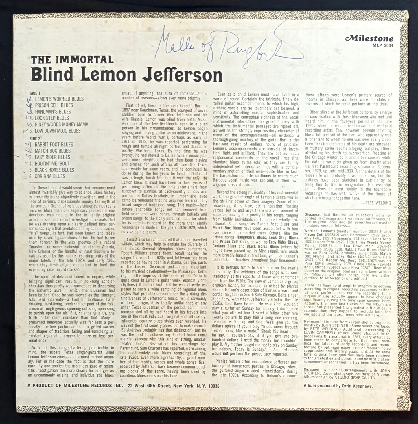 Jefferson, Blind Lemon - The Immortal Blind Lemon Jefferson (JK)