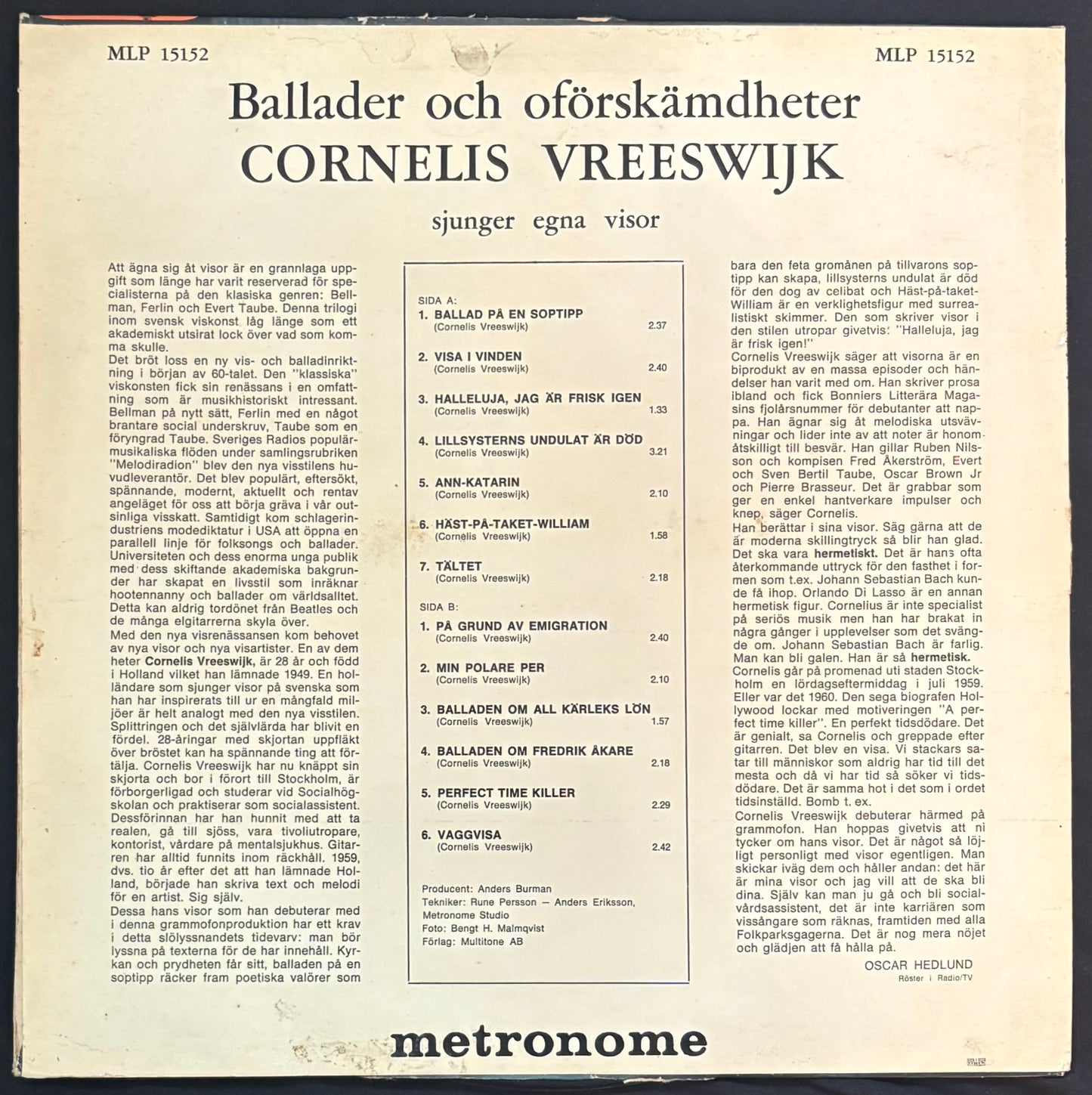 International: Vreeswijk, Cornelis - Ballader och oforskamdheter (JK)
