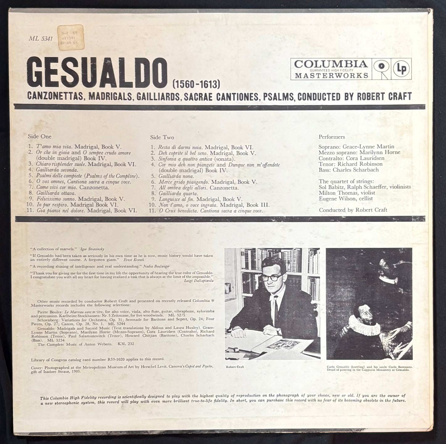 International: Craft, Robert - Gesualdo (1560-1613) Canzonettas, Madrigals, Gailliards, Sacre Cantiones, Psalms (JK)