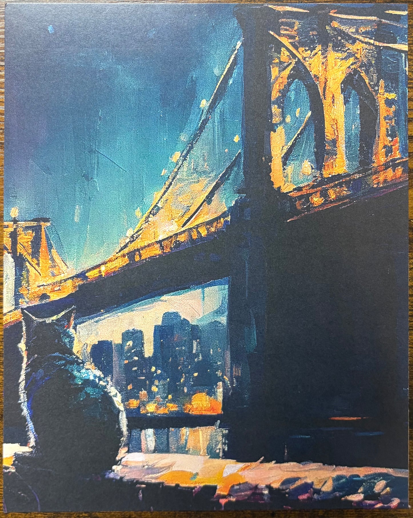 Art Print: New York Brooklyn Bridge Cat Art Print