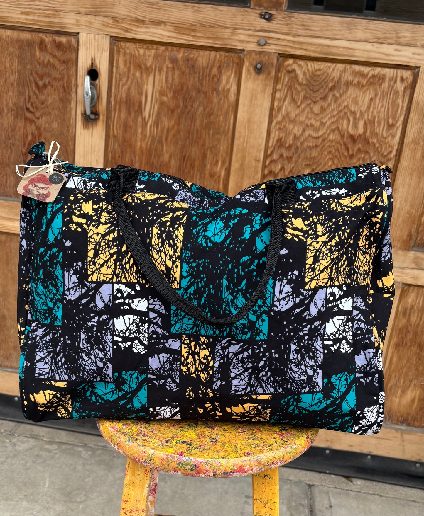 Duffel Bag: African Wax Cloth Patterned Overnighter