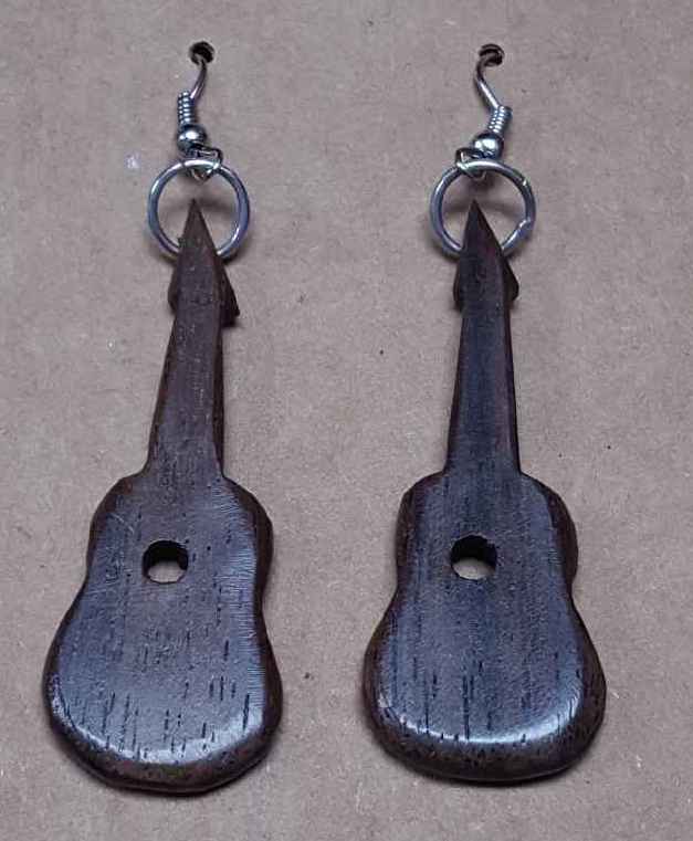 Earrings: Fair Trade Wooden Musical Note and Guitar Shaped