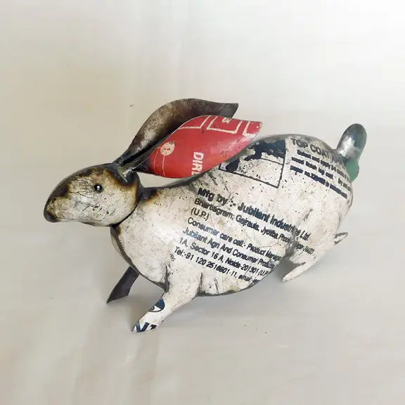 Recycled Metal Animals: White Rabbit