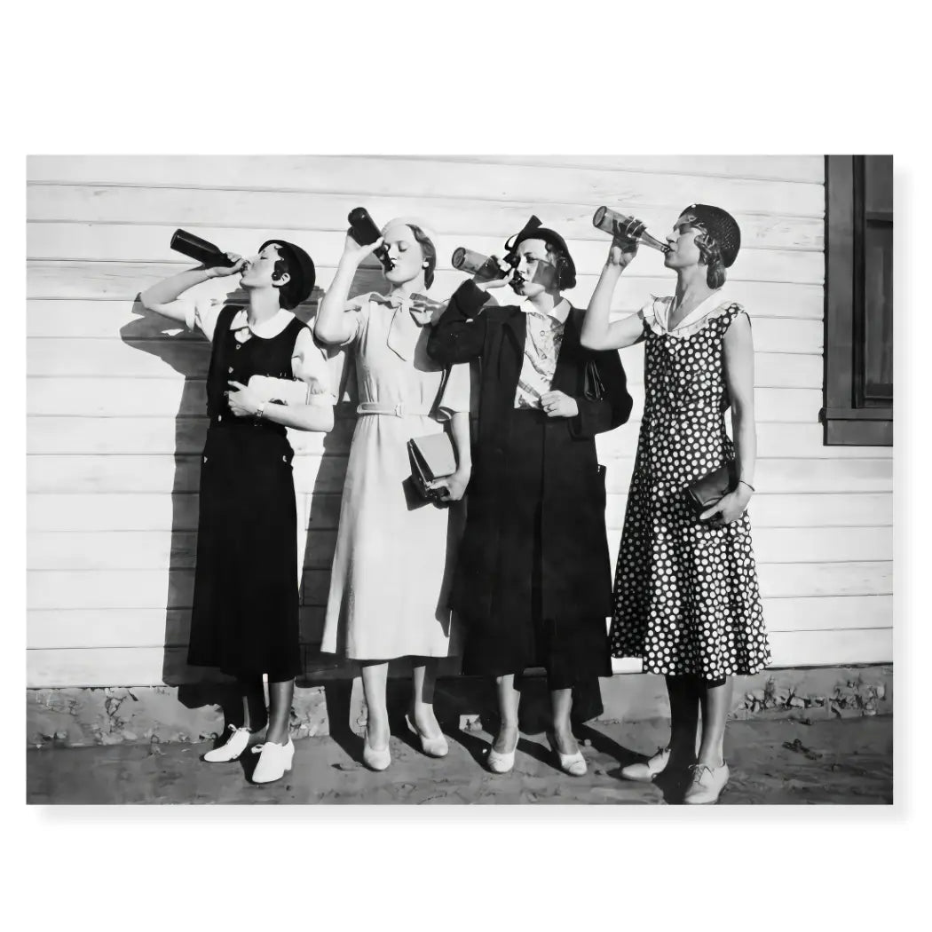 Art Print: B&W Drinking Ladies (Framed)