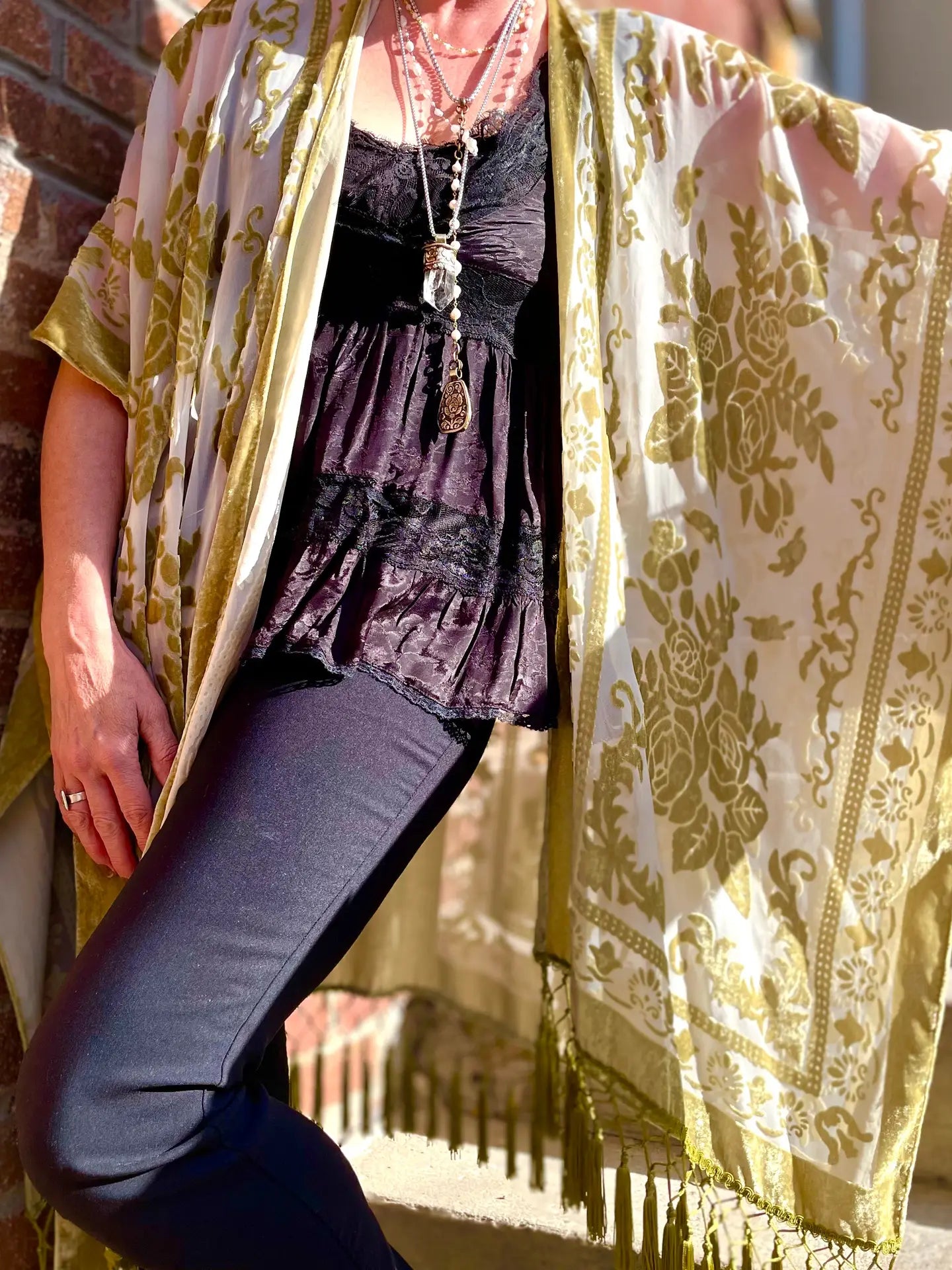 Shawl: Burnout Velvet Fringe Kimono Shawl (various colors)