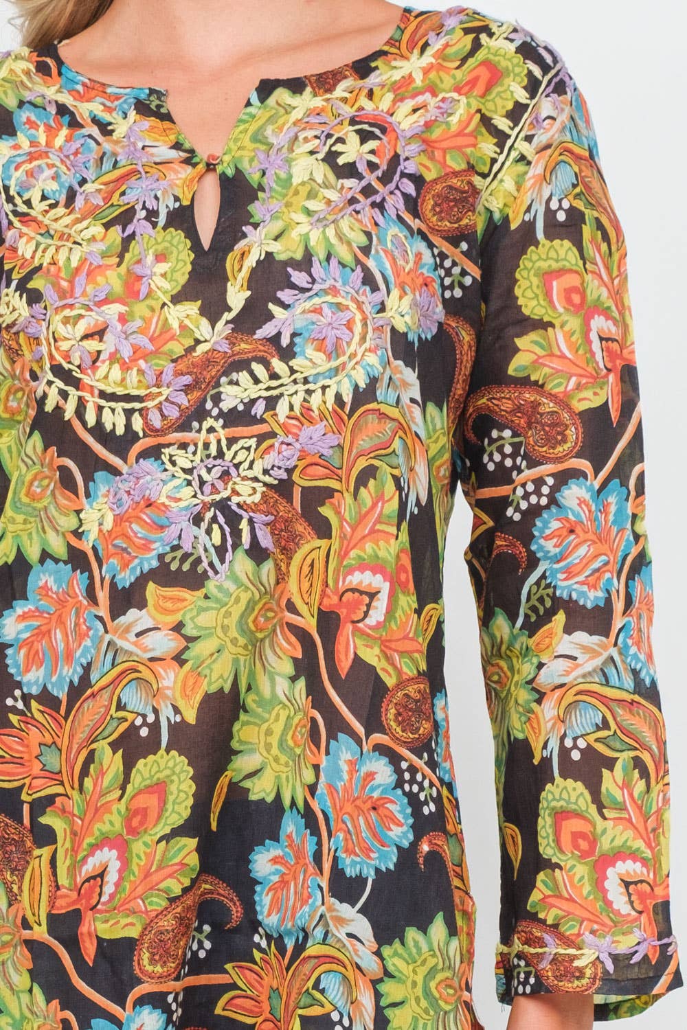 Tunic: Carlyle Black and Apple Green Printed Embroidered