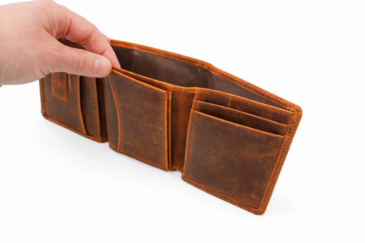 Wallet: Handcrafted/Distressed Leather Trifold (Various Colors)