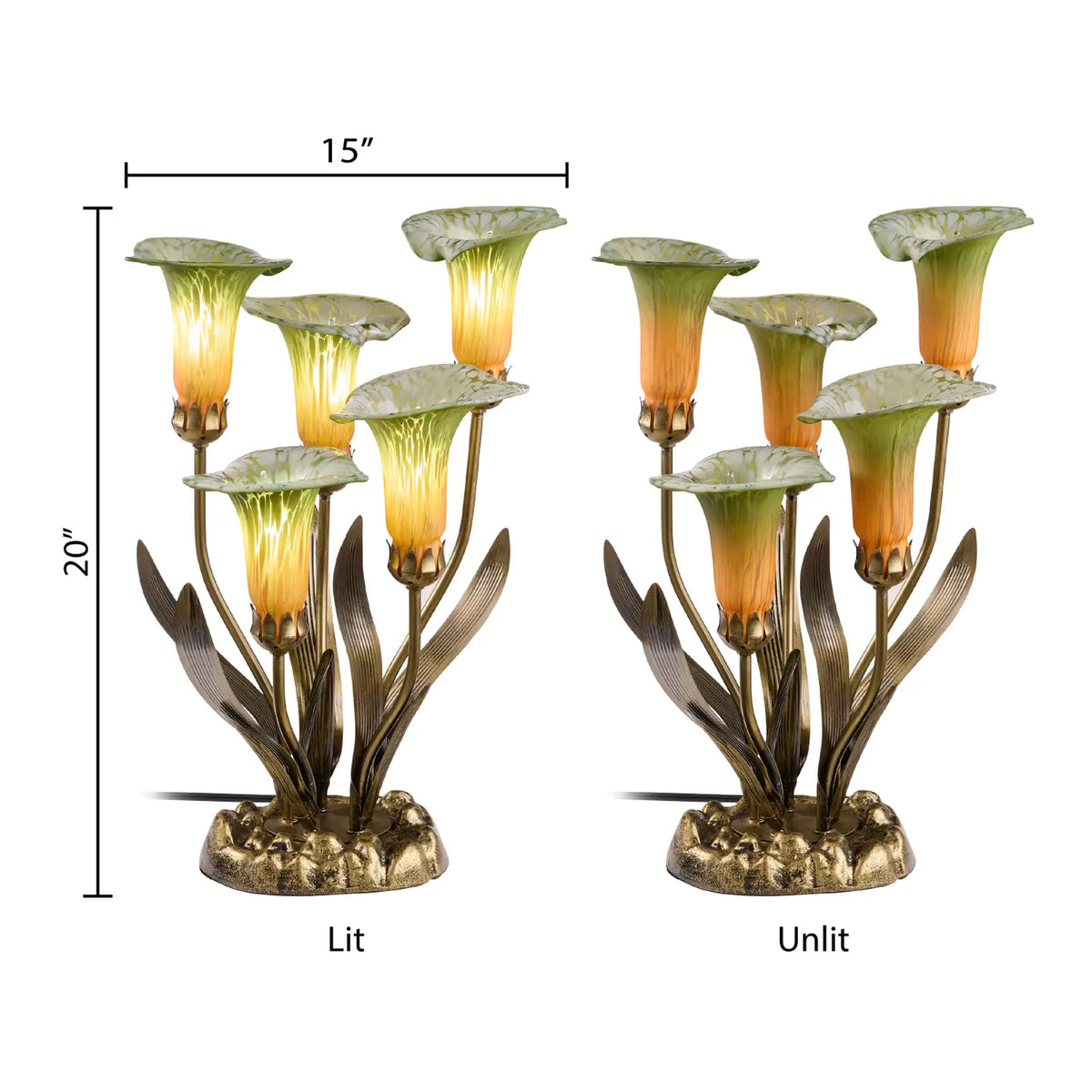 Lamp: Green Hand Blown Glass with 5 Calla Lilies