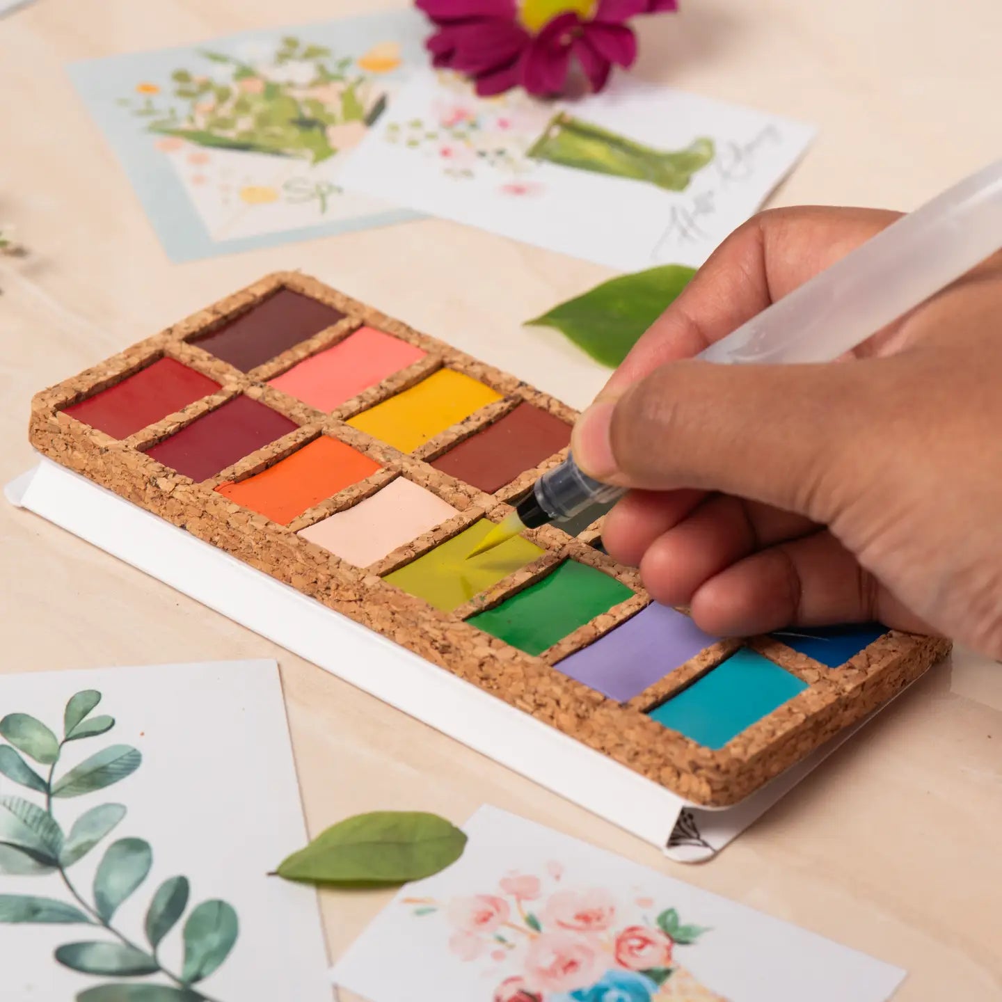 Watercolor Paint Pan with Cork Base