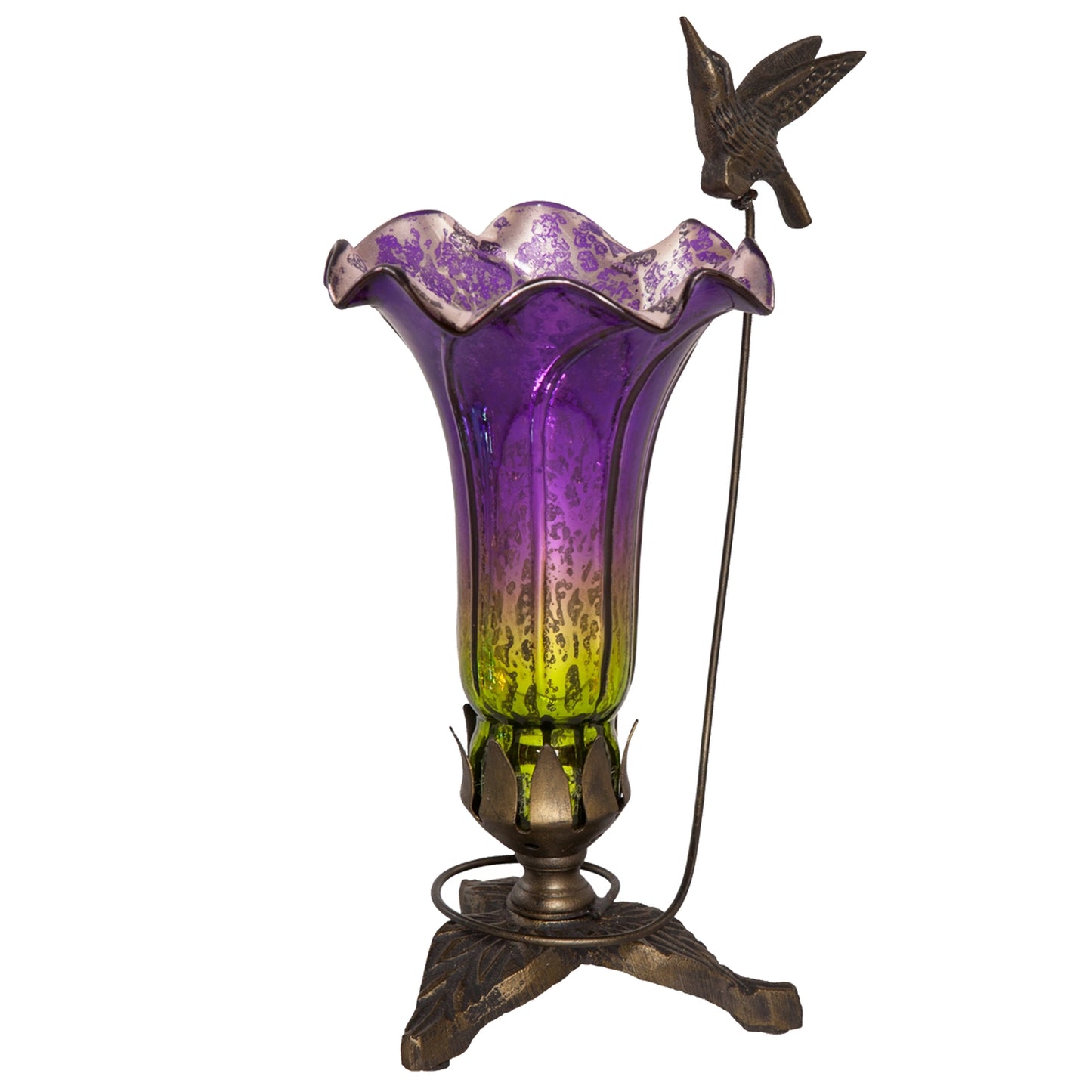 Lamp: Mercury Glass Hummingbird Lily Lamp - Hand Blown