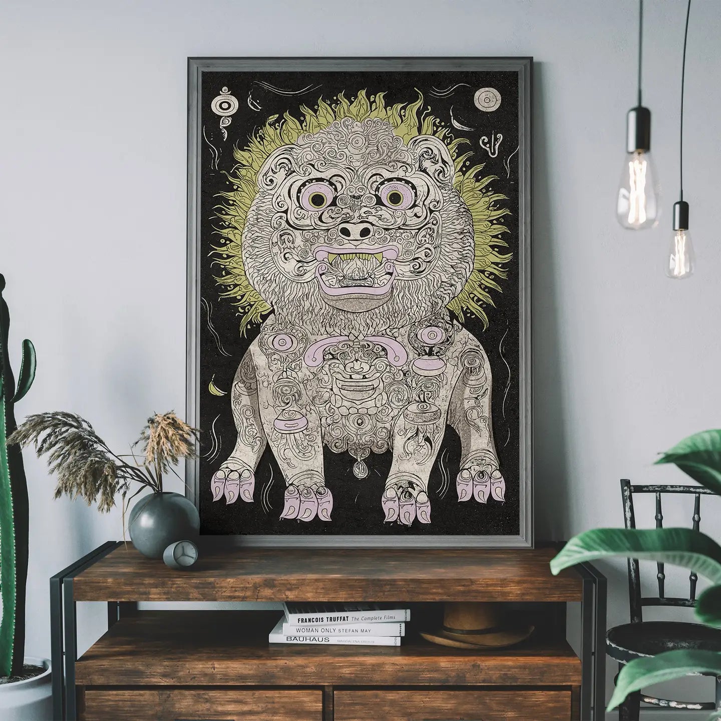 Art Print: Black and White Lion Folk